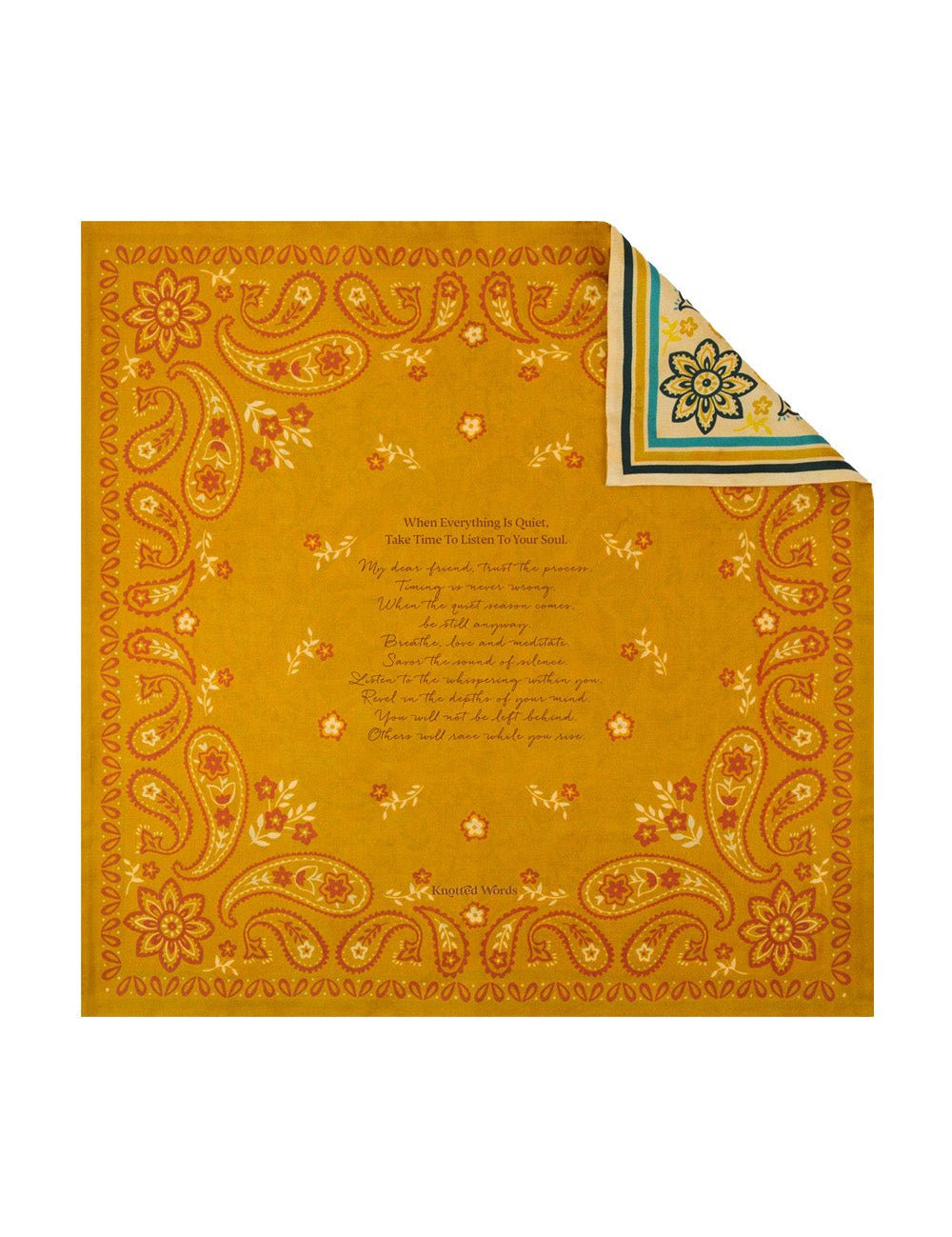 Gold Paisley - Double Sided Silk Scarf - Knotted Words