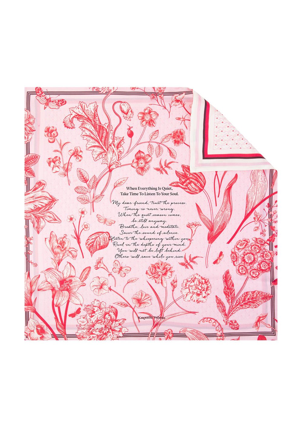 Pink Floral - Double Sided Silk Scarf - Knotted Words