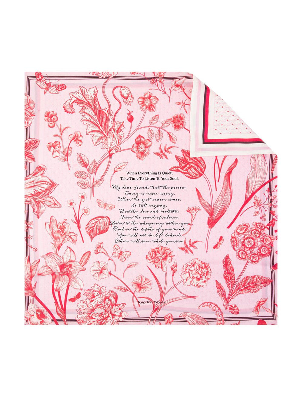 Pink Floral - Double Sided Silk Scarf - Knotted Words