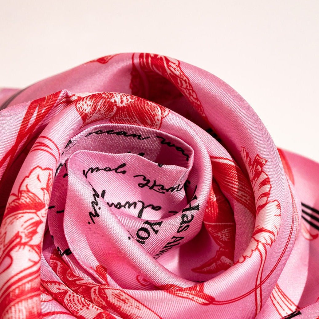 Pink Floral - Double Sided Silk Scarf - Knotted Words